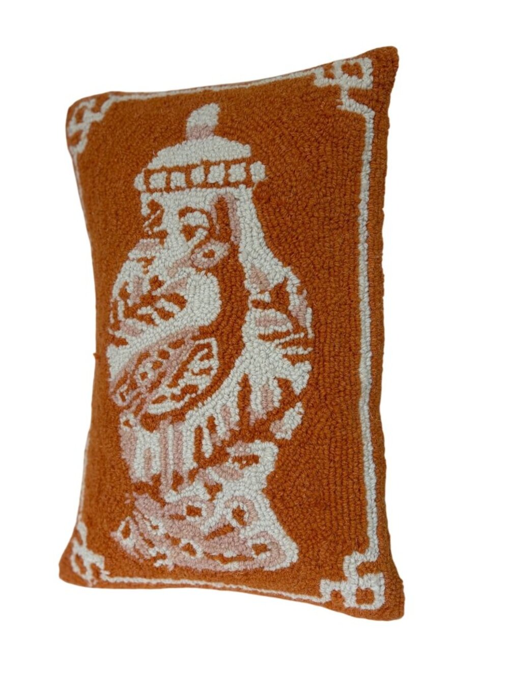 Rectangle Pillow Orange Chinioseries Vase Needlepoint Kendry Collection 18x12 Th
